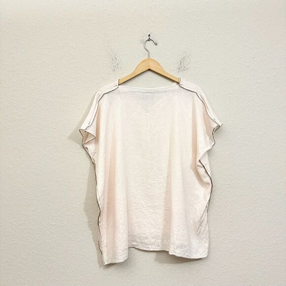 TUTU & LILLI Boxy Linen Top Pale Peach Sheer Slit Patch Pocket NWOT - Picture 2 of 8